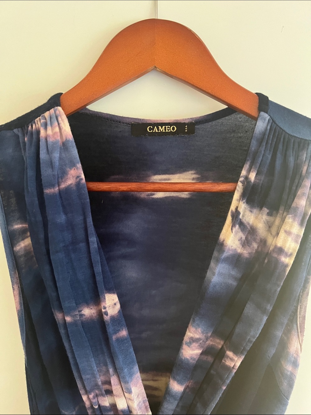Cameo Navy and White Tie-Dye V-Neck Tunic